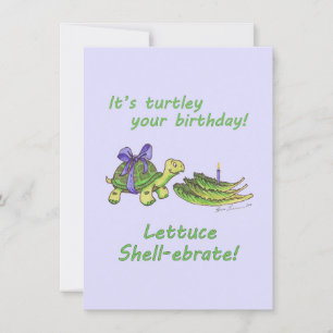 Agradecimiento Tarjeta de cumpleaños Turtle pun con lechuga y vel