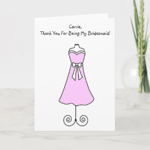 Agradecimiento Tarjeta de Dama de Honor con Vestido Rosa