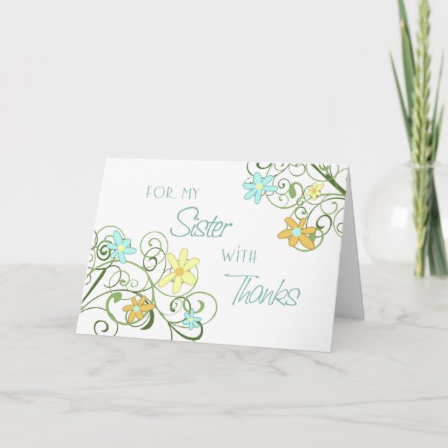 Agradecimiento Tarjeta de Dama de Honor de Hermana Flores de Jard (Anverso)