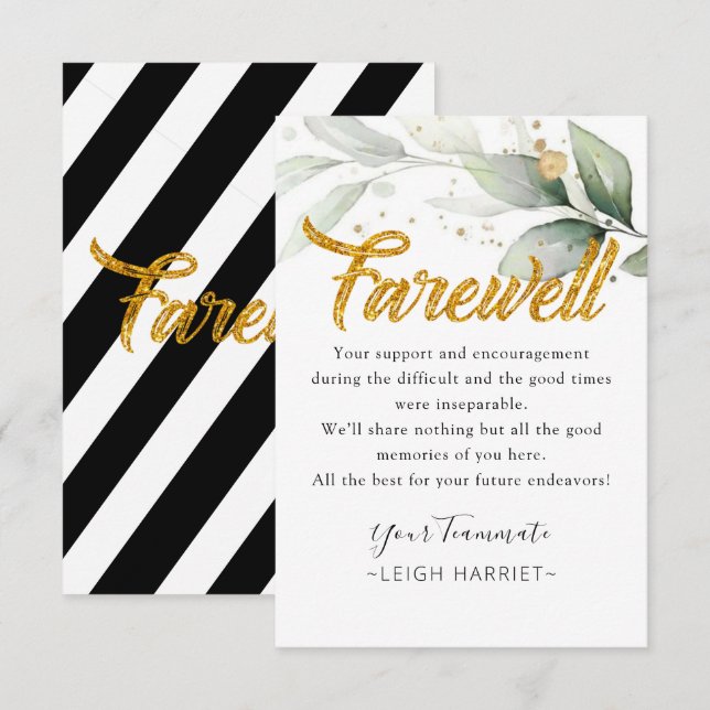 Agradecimiento Tarjeta de despedida de Eucalyptus Goodbye coworke (Anverso / Reverso)