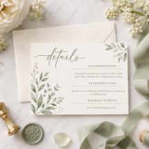 Tarjeta de detalles botánicos de boda minimalista