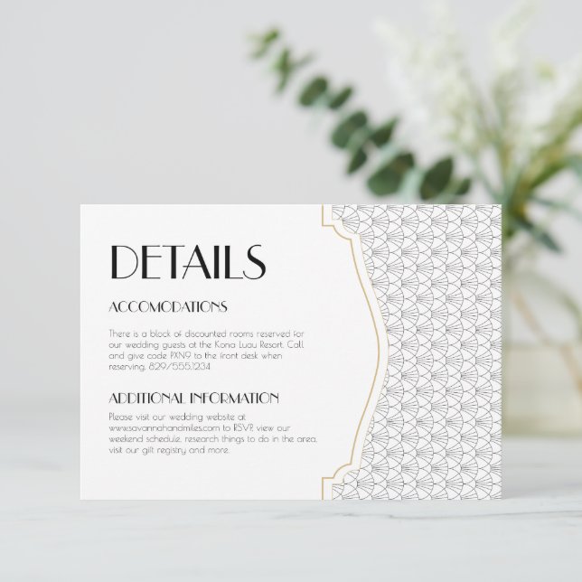 Agradecimiento Tarjeta de Detalles de Boda con Estilo Art Deco (Anverso de pie)