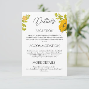 Agradecimiento Tarjeta de Detalles de Boda con Girasol Amarillo