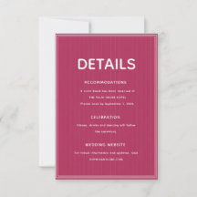 Tarjeta de detalles de boda con raya rosa magenta