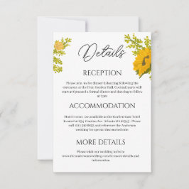 Agradecimiento Tarjeta de Detalles de Boda de Girasol Amarillo