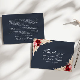 Agradecimiento Tarjeta de Detalles de Boda de Rosas Borgoña Azule
