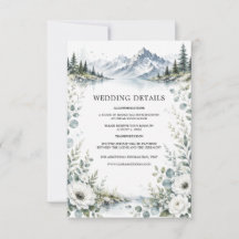 Tarjeta de detalles de boda en el lago de la monta