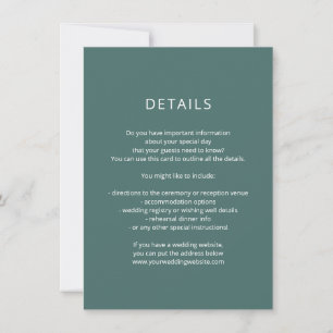 Agradecimiento Tarjeta de detalles de boda verde oscuro con fuent