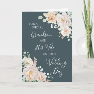 Agradecimiento Tarjeta de día de boda floral vintage para nieto y