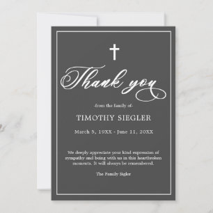 Agradecimiento Tarjeta de dolor de simpatía gris oscuro funeral