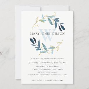 AGRADECIMIENTO TARJETA DE DUCHA BRIDAL AQUA BLUE GOLD FOLIAGE WRE