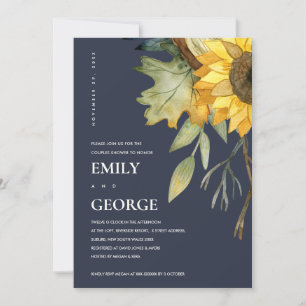 AGRADECIMIENTO TARJETA DE DUCHA DE LA PAREJA FLORAL NAVY AMARILLA