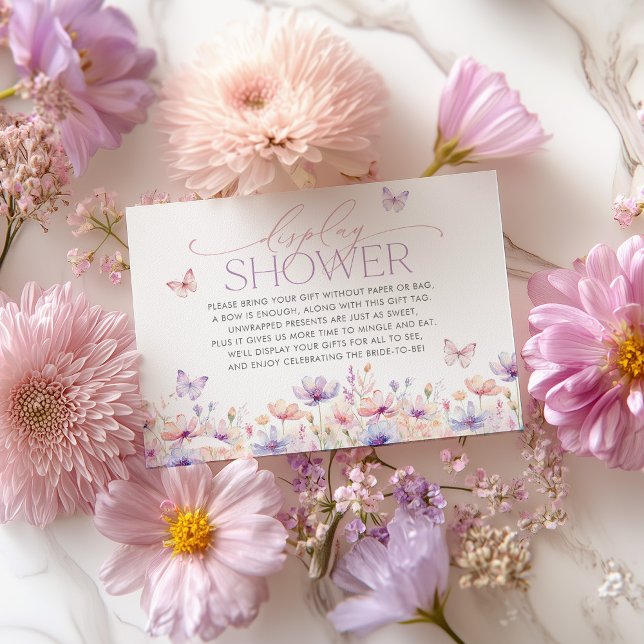 Agradecimiento Tarjeta de ducha de novia Wildflower (Display Shower Card  Wildflower Bridal Shower butterfly design)