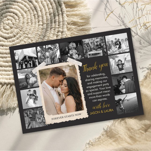 Agradecimiento Tarjeta de Favor de Compromiso Personalizada, Coll (Custom Engagement Favor Card, Retro Photo Collage Thank You Card)