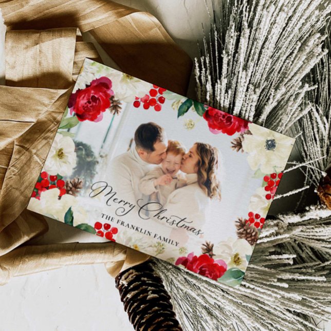 Agradecimiento Tarjeta de felicitación de fotos de floral roja pa (Subido por el creador)