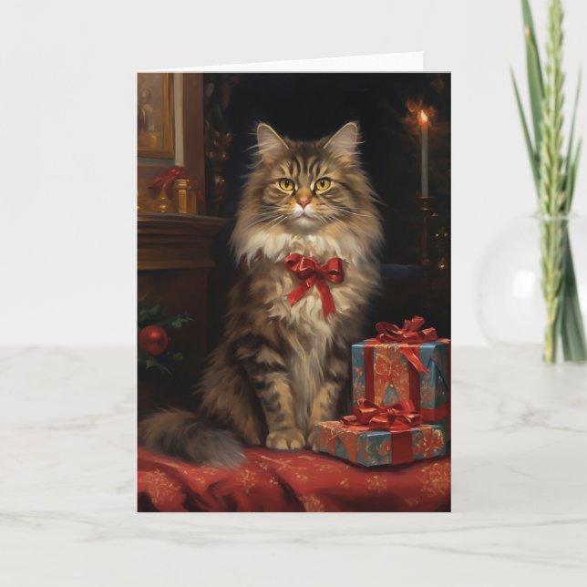 Agradecimiento tarjeta de felicitación de Navidad de Maine Coon (Anverso)
