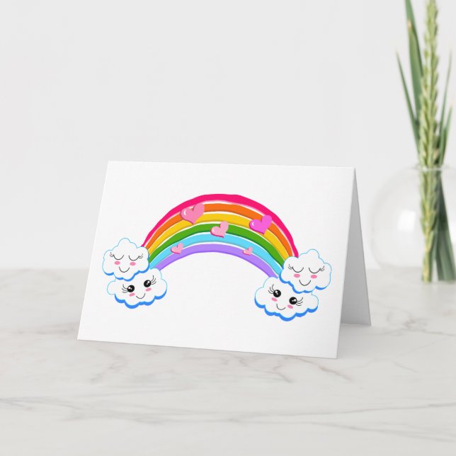Agradecimiento Tarjeta de felicitación de nubes arco iris (en bla (Anverso)