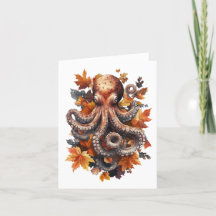 Tarjeta de Felicitación de Pulpo de Otoño Naranja
