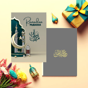 Agradecimiento Tarjeta de felicitación de Ramadán verde y gris