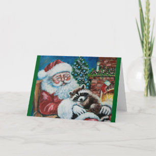 Agradecimiento Tarjeta de felicitación Dormido Santa & Raccoon Bl