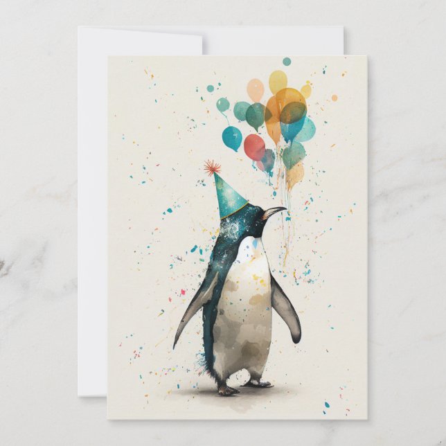 Agradecimiento Tarjeta de felicitación plana Penguin Gorra fiesta (Anverso)
