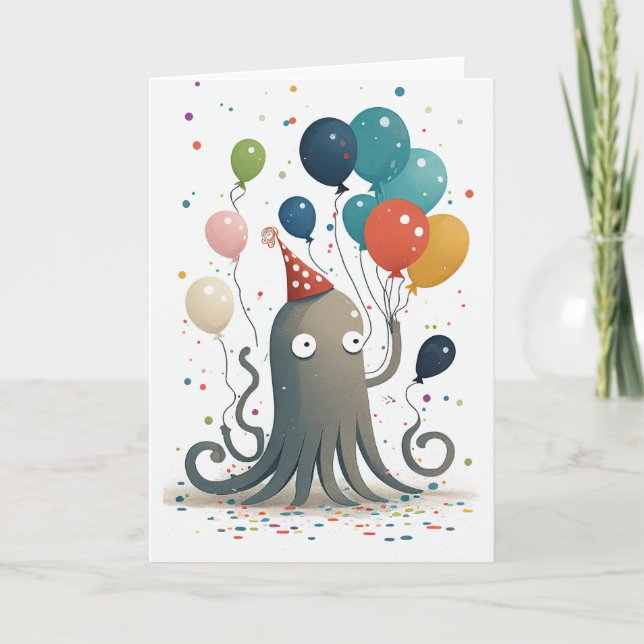 Agradecimiento Tarjeta de felicitación plegada Octopus Fiesta (Anverso)