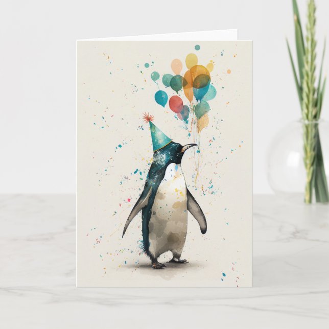Agradecimiento Tarjeta de felicitación plegada Penguin Gorra fies (Anverso)