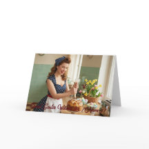 Tarjeta de Felicitación Retro de Pascua Pin-Up
