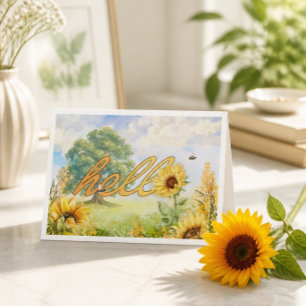 Agradecimiento Tarjeta de felicitación única con Hola y Girasoles