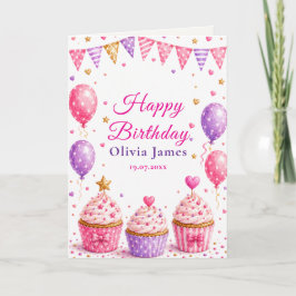 Agradecimiento Tarjeta de Feliz Cumpleaños con Cupcake Rosa