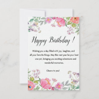 Agradecimiento Tarjeta de Feliz Cumpleaños con Elegante Diseño Fl