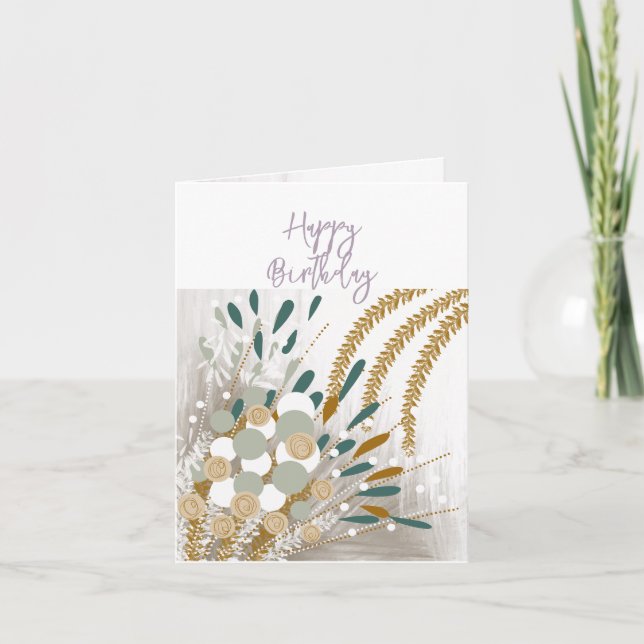Agradecimiento Tarjeta de Feliz Cumpleaños con Flores Abstractas (Anverso)