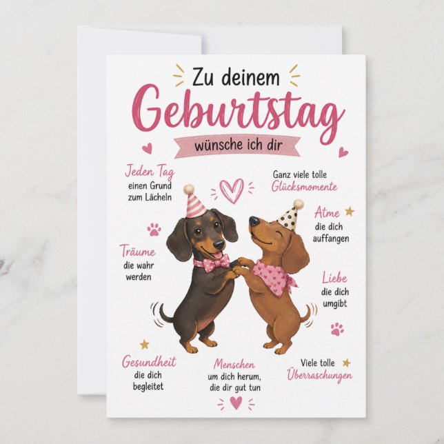Agradecimiento Tarjeta de Feliz Cumpleaños Perro Salchicha para A (Anverso)
