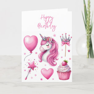 Agradecimiento Tarjeta de Feliz Cumpleaños Unicornio de Niña Rosa
