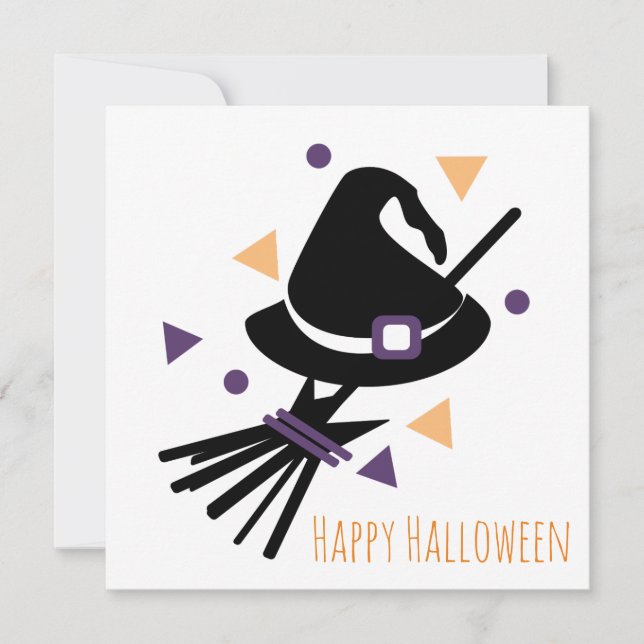 Agradecimiento Tarjeta de Feliz Halloween | Escoba de Bruja (Anverso)