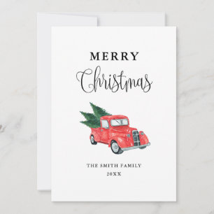 Agradecimiento Tarjeta de Feliz Navidad con Camión Rojo Acuarela
