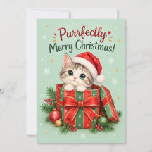 Tarjeta de Feliz Navidad Perfectamente Felina
