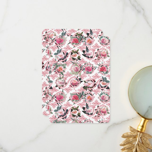 Agradecimiento Tarjeta de filigrana floral rosa (Anverso/Reverso In Situ)