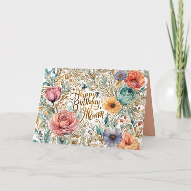 Agradecimiento Tarjeta de flores de cumpleaños de mamá (Anverso)