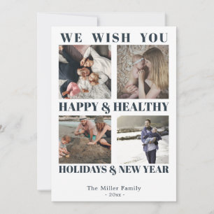 Agradecimiento Tarjeta de foto azul Happy Healthy Holidays new ye