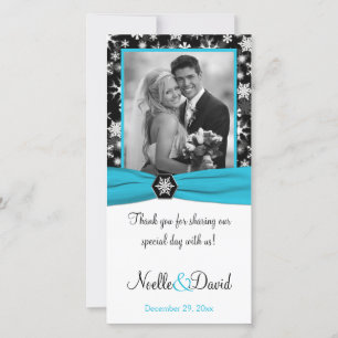 Agradecimiento Tarjeta de foto Boda de copos de nieve en negro, b