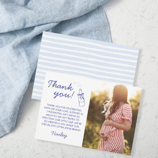 Agradecimiento Tarjeta de Foto de Baby Shower Azul de Botella de