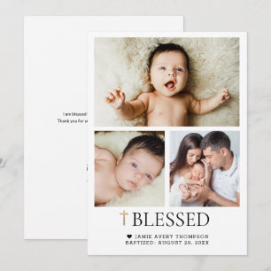 Agradecimiento Tarjeta de Foto de Bautizo de Bebé Personalizada C
