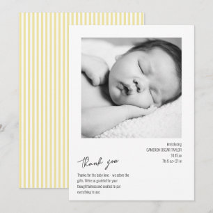 Agradecimiento Tarjeta de Foto de Bebé con Raya Minimalista Amari
