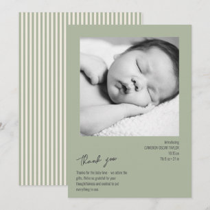 Agradecimiento Tarjeta de Foto de Bebé con Raya Minimalista de Cu