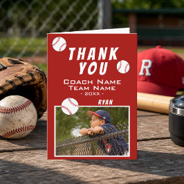 Agradecimiento Tarjeta de foto de béisbol del entrenador rojo gra