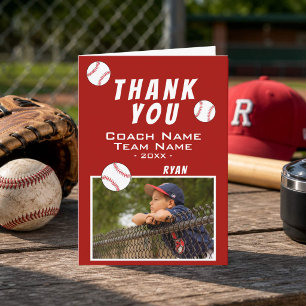 Agradecimiento Tarjeta de foto de béisbol del entrenador rojo gra