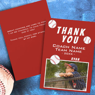 Agradecimiento Tarjeta de foto de béisbol del entrenador rojo gra