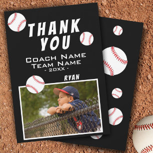 Agradecimiento Tarjeta de foto de béisbol negro del entrenador gr
