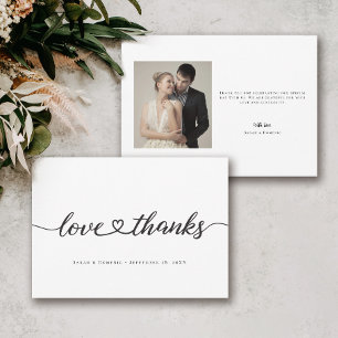 Agradecimiento Tarjeta de Foto de Boda con Corazón y Escritura de